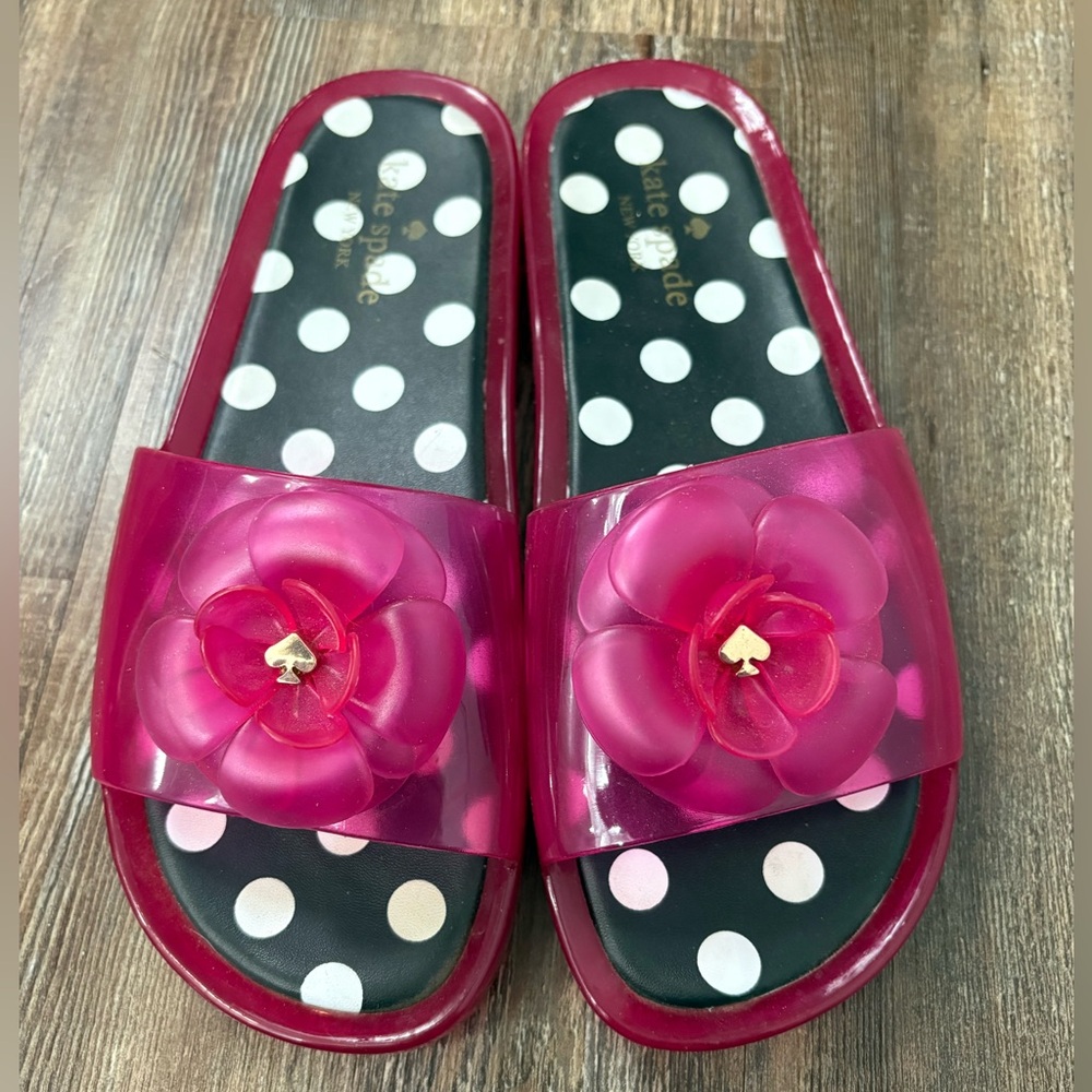 Kate Spade New York SPLASH Pink Jelly Floral Polkadot Slide Sandals 9 Summer
